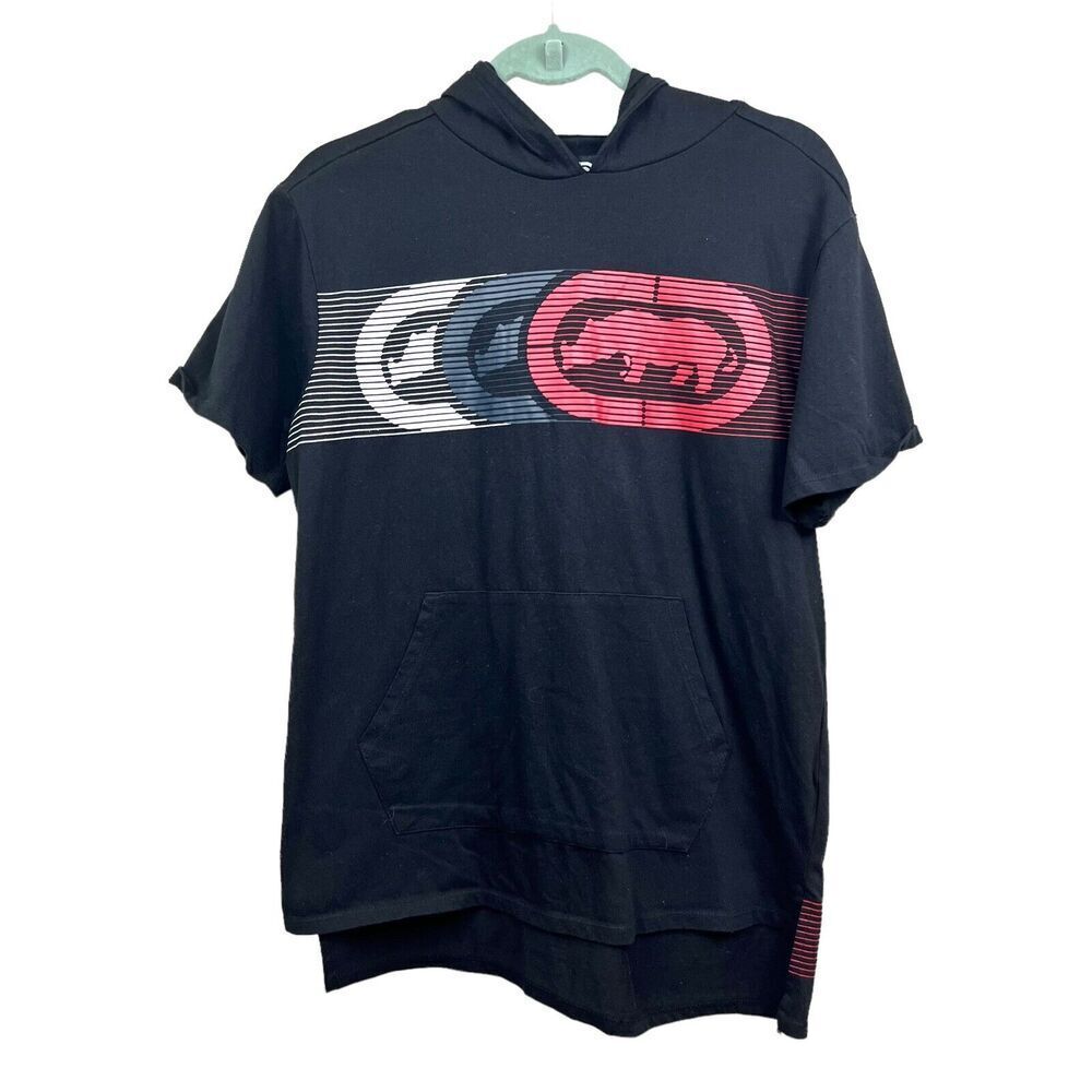Ecko Unltd Hooded T Shirt Shorrt Sleeve Graphic Print Black Red Boys Size L*